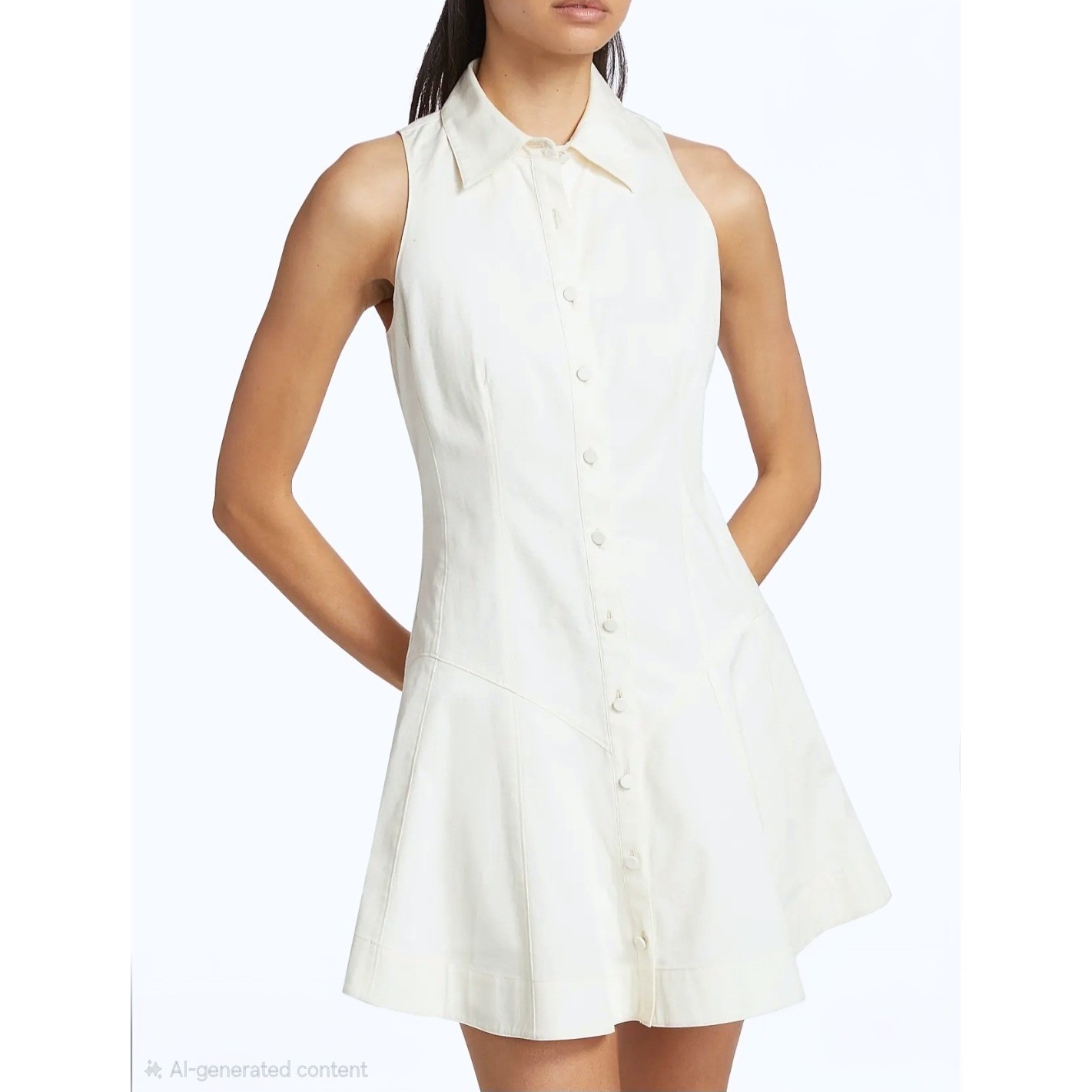 Cinq A Sept White Poppy Denim Sleeveless Mini Shirt Dress Size 12